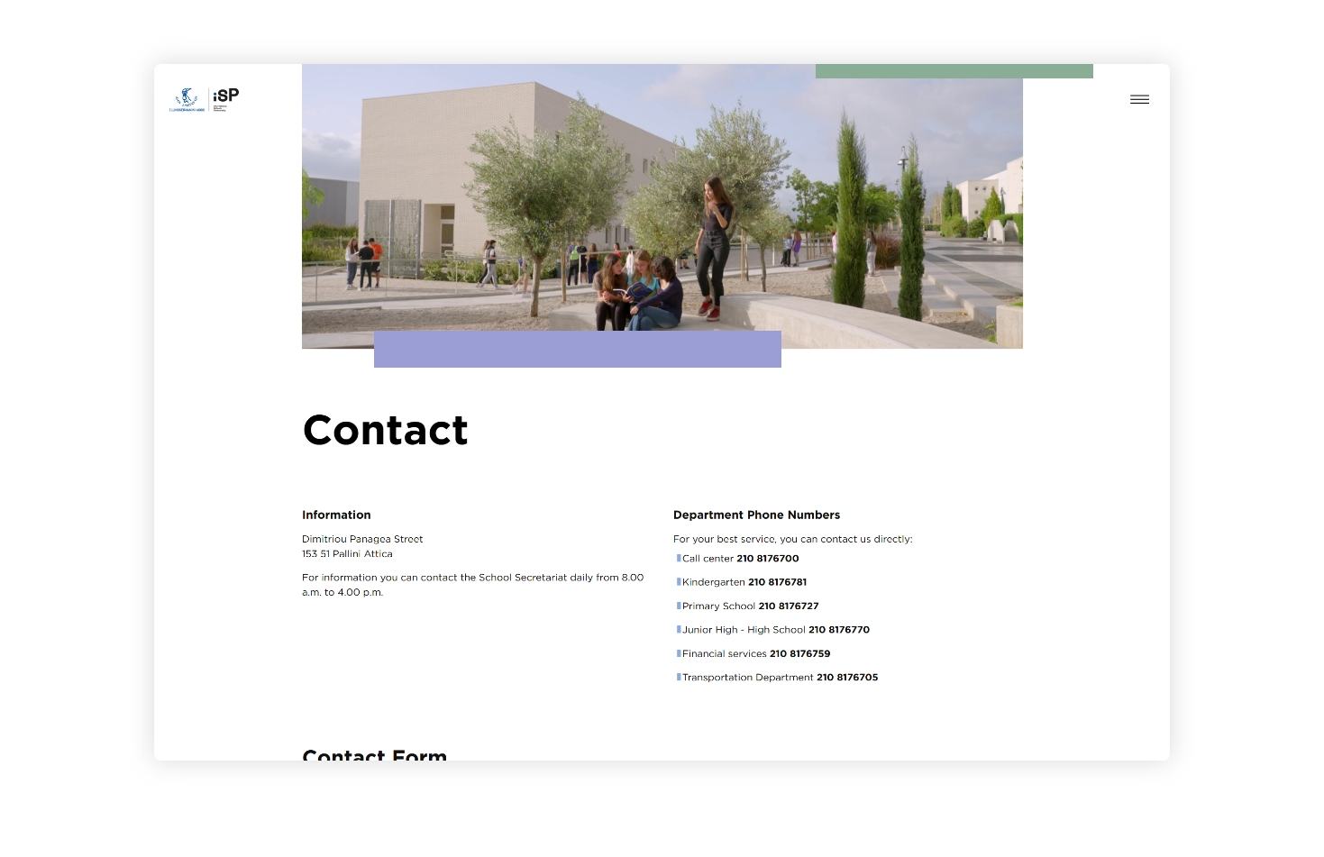 Contact page WEB DESIGN AND DEVELOPMENT