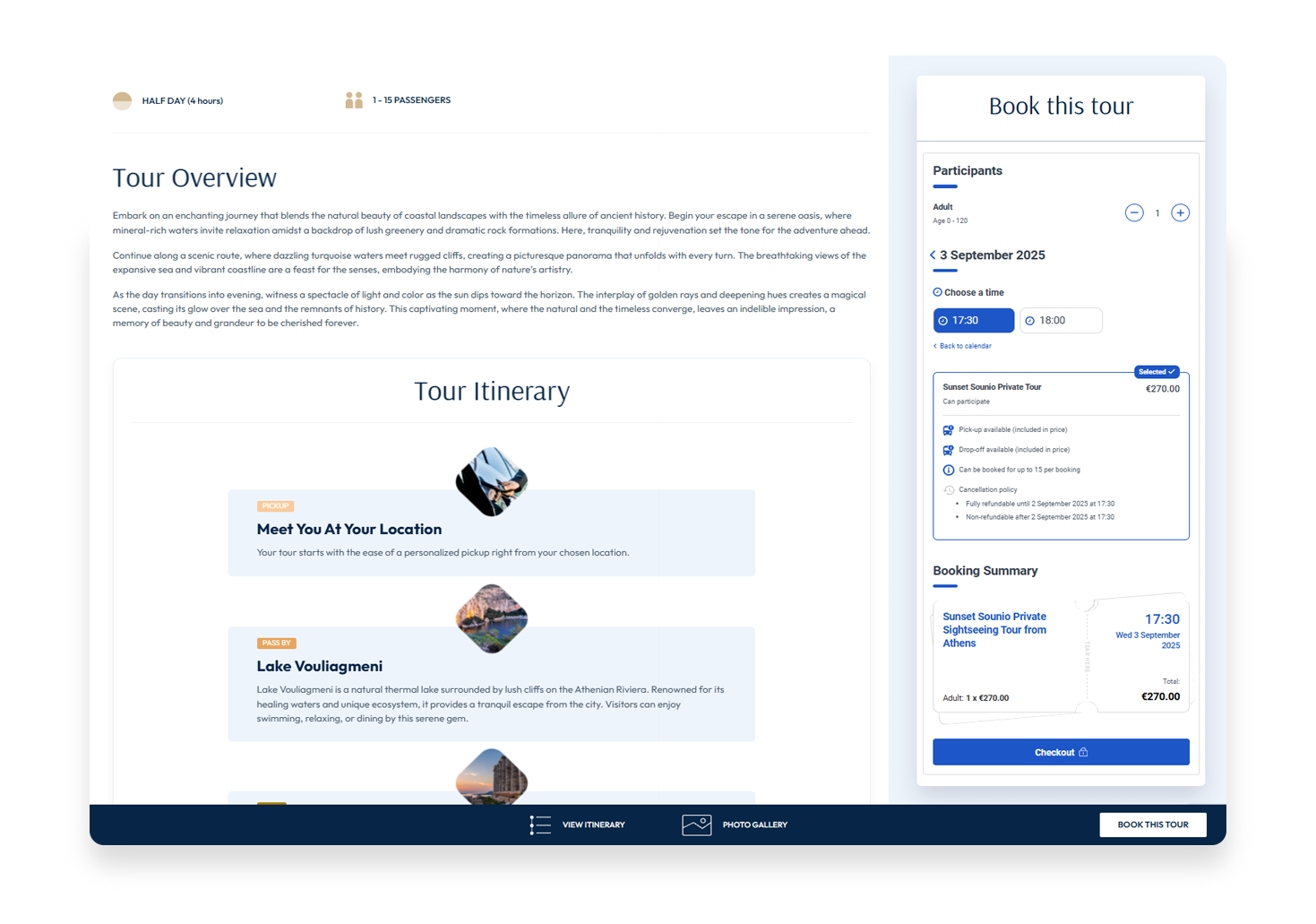Tour Overview –Ανακαλύψτε το πρόγραμμα και κάντε κράτηση. ΣΧΕΔΙΑΣΜΟΣ ΚΑΙ ΑΝΑΠΤΥΞΗ ΙΣΤΟΣΕΛΙΔΑΣ