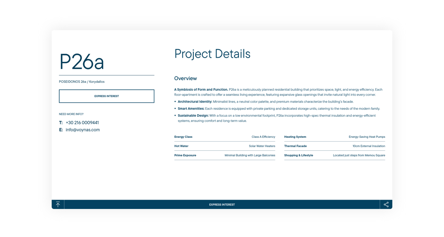 Project details screen WEB DESIGN AND DEVELOPMENT