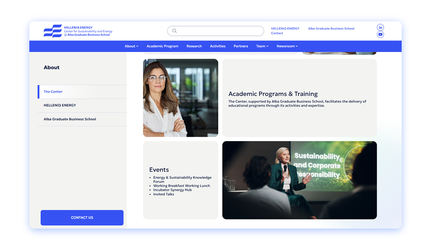 Πληροφορίες για το HELLENiQ ENERGY Center for Sustainability and Energy @ Alba Graduate Business School ΣΧΕΔΙΑΣΜΟΣ ΚΑΙ ΑΝΑΠΤΥΞΗ ΙΣΤΟΣΕΛΙΔΑΣ