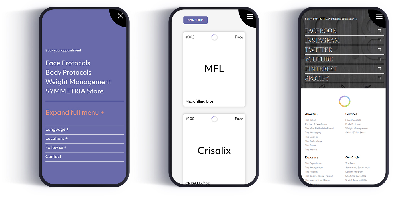 Various pages on mobile screens WEB DESIGN AND DEVELOPMENT