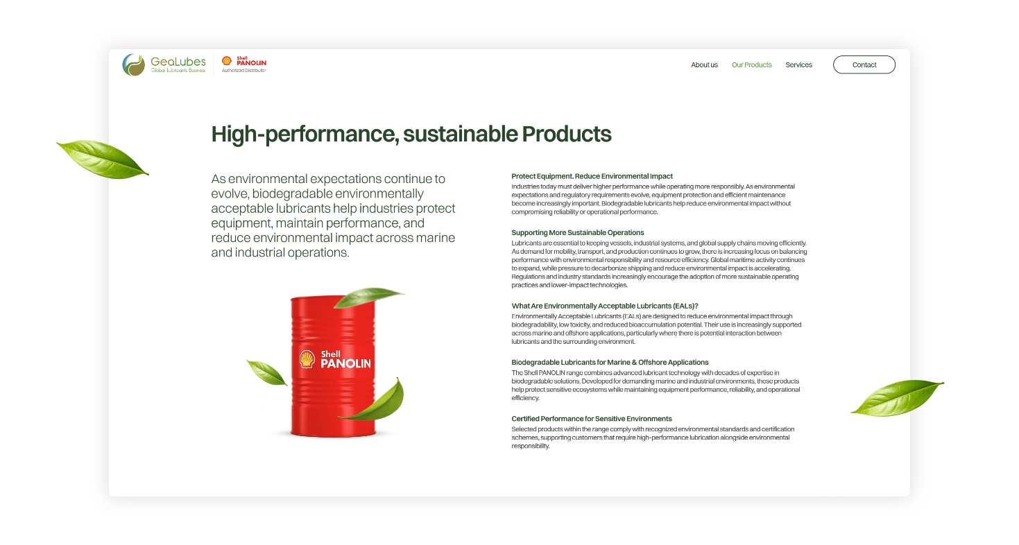 High-performance, sustainable Products WEB DESIGN AND DEVELOPMENT