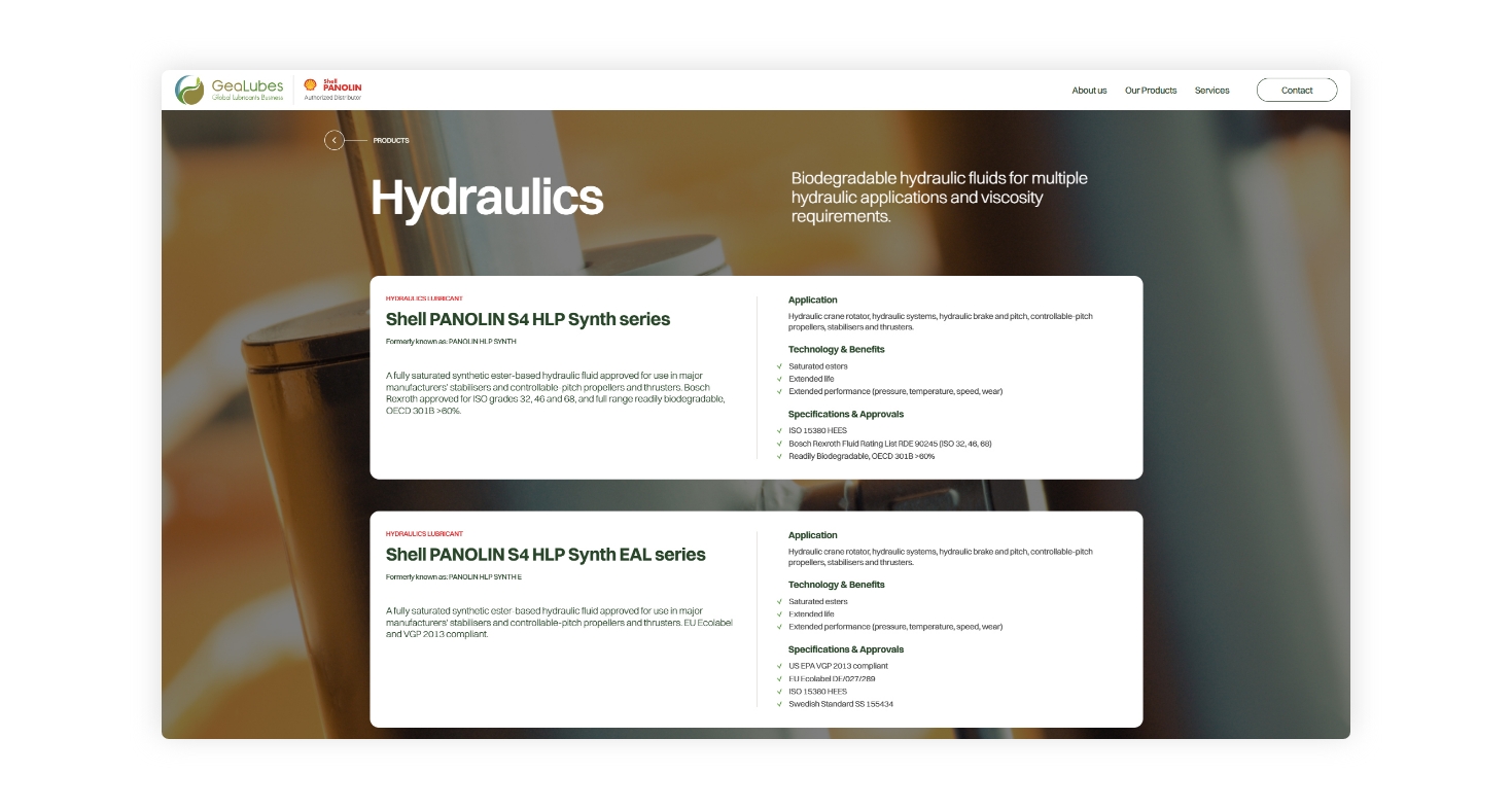 Hydraulics - Product page WEB DESIGN AND DEVELOPMENT