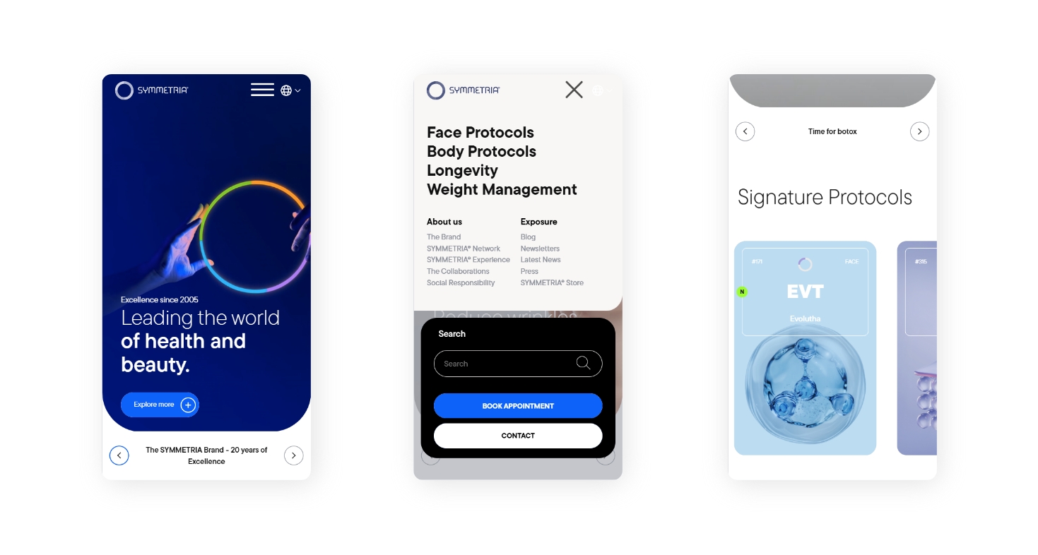 Various depictions of the homepage in mobile screens WEB DESIGN AND DEVELOPMENT