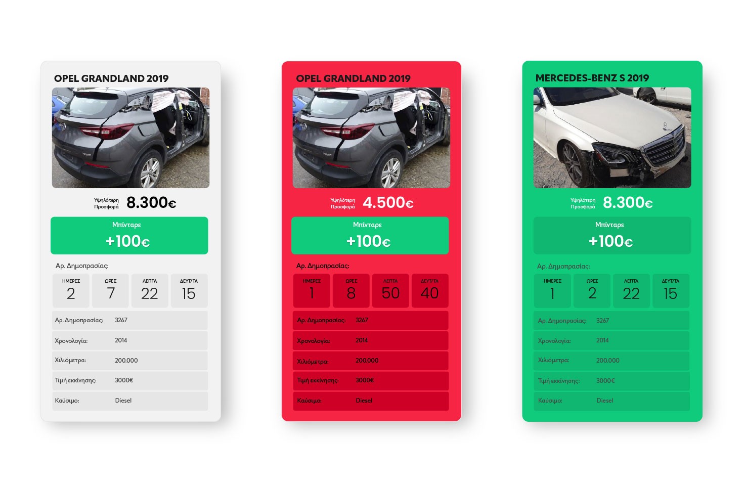 The bidding states pages (No bids, Not highest bidder, Highest bidder) MOBILE APPLICATION DESIGN AND DEVELOPMENT