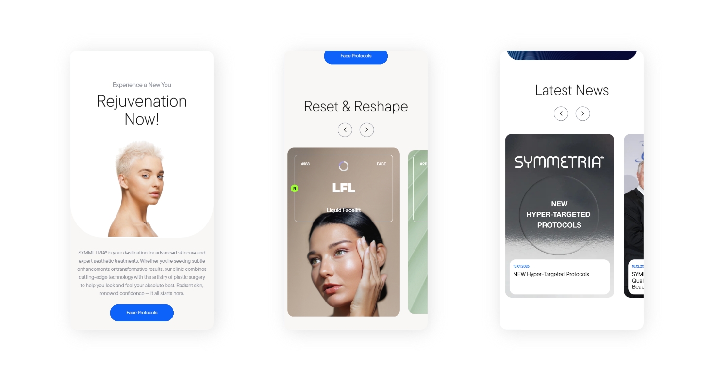 Various depictions of the homepage in mobile screens WEB DESIGN AND DEVELOPMENT