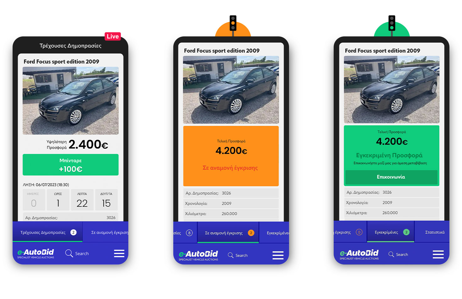 The bidding, waiting for approval and approved sale pages MOBILE APPLICATION DESIGN AND DEVELOPMENT
